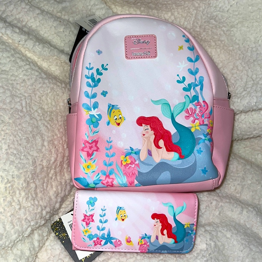 NWT loungefly Ariel backpack and matching wallet